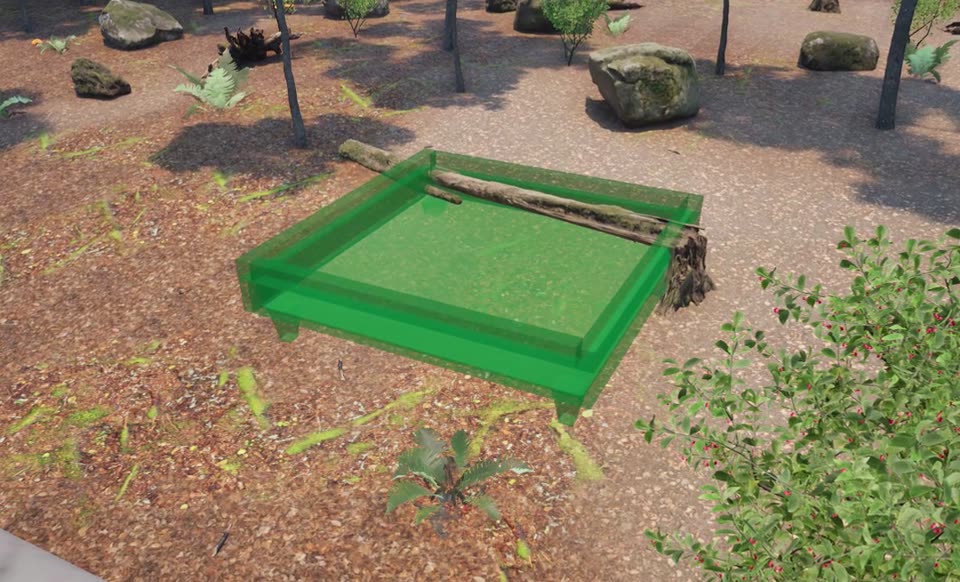 A green preview of a table being placed at the base